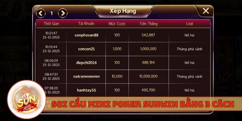 Soi cầu Mini Poker Sunwin bằng 3 cách 